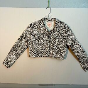 Candies leopard print cropped light weight jacket size small with metal buttons.